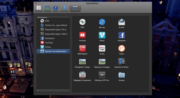FCPX 10.1 : Préférences de destinations pour le Partage de vidéo 