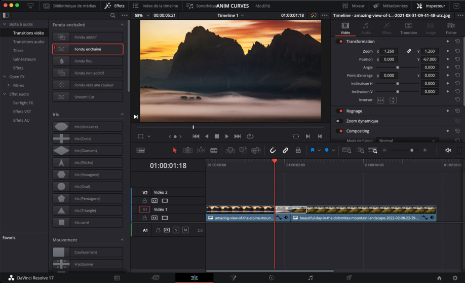 DaVinci Resolve : Créer une transition avec Anim Curve