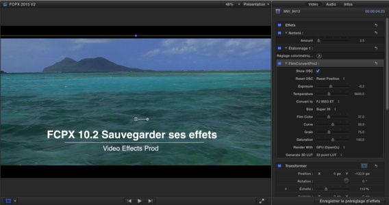 FCPX 10.2 : Sauvegarder les presets d'effets