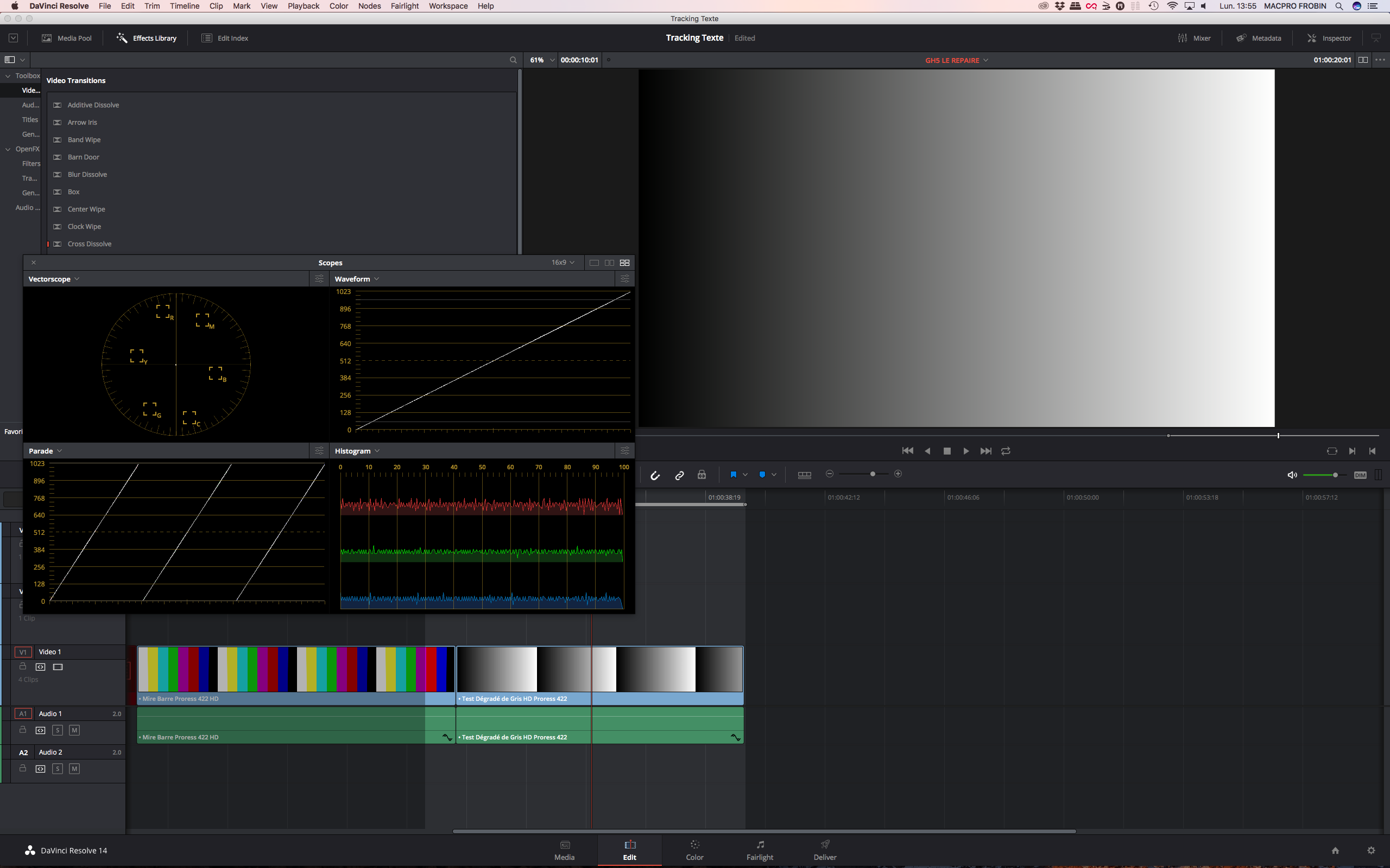 DaVinci Resolve 14.1 gestion des scopes dans la page Edit.