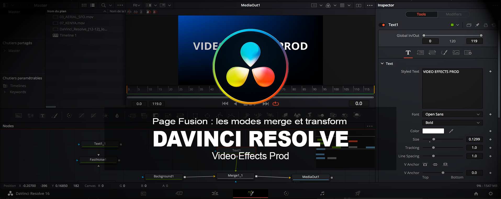 DaVinci Resolve : Utilisation des nodes merge et transform