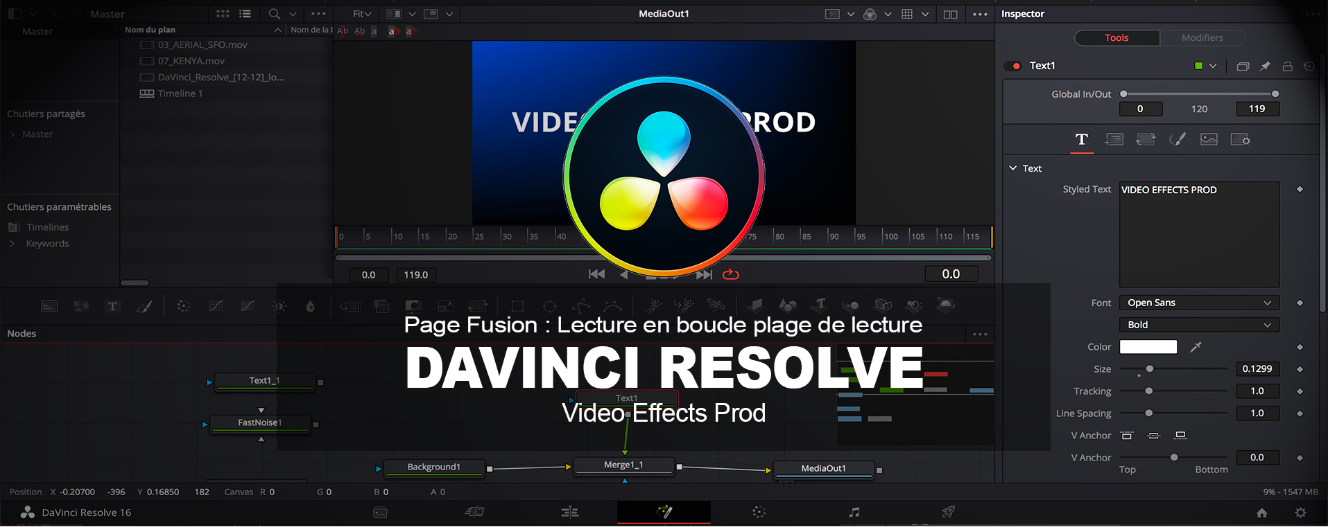 DaVinci Resolve : Lecture en boucle page Fusion