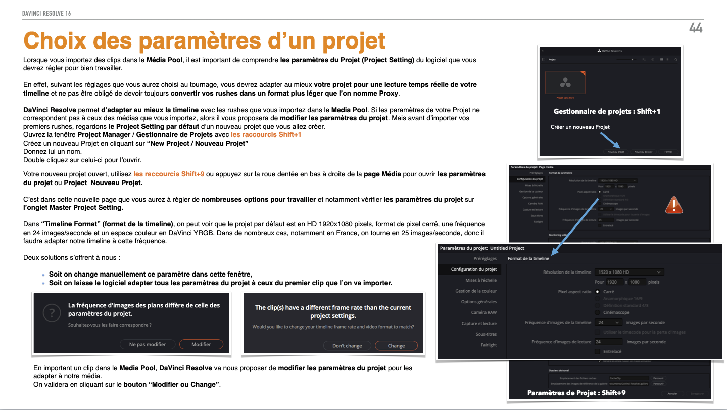 Les paramètres d'un projet