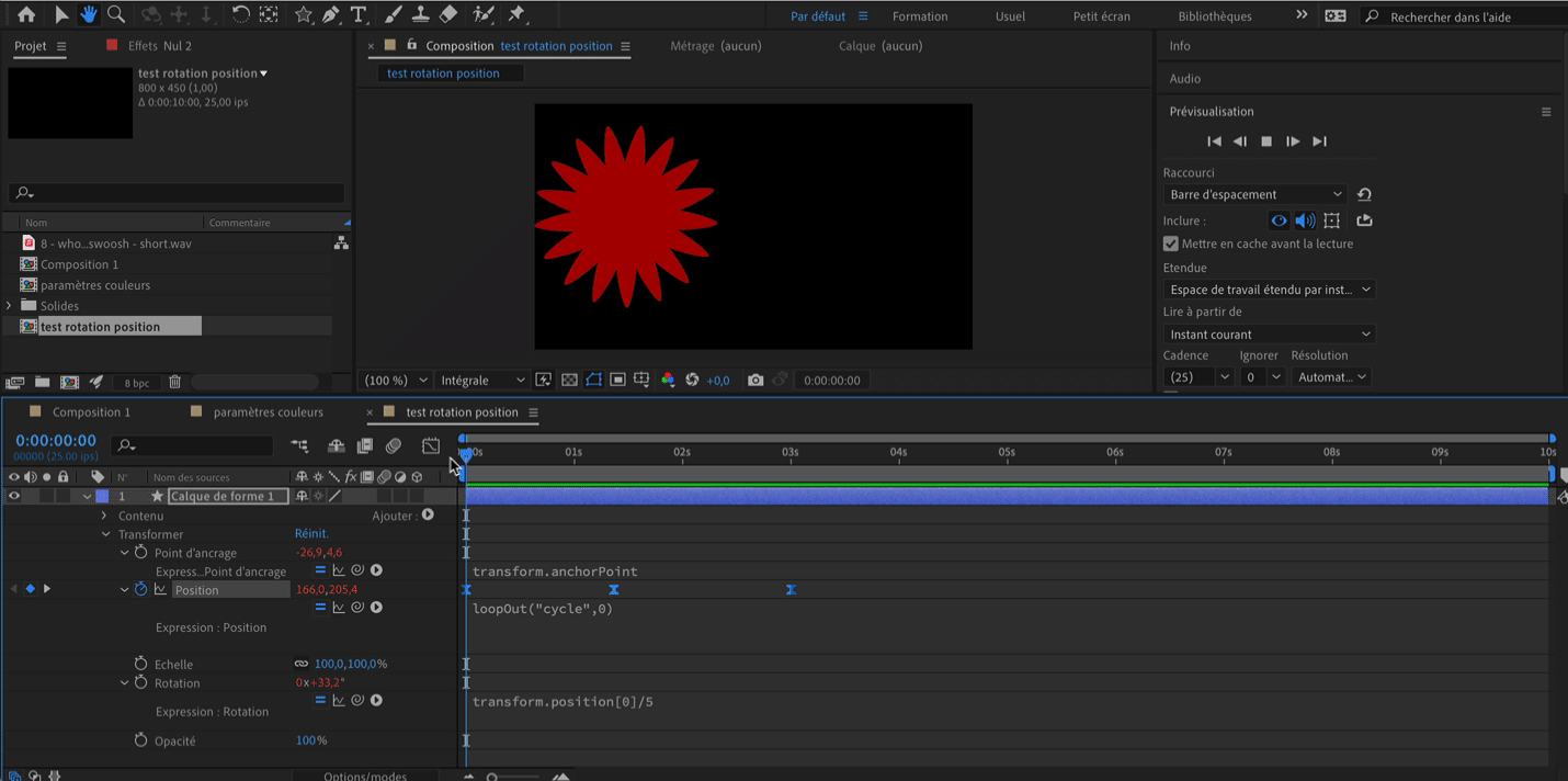 Création d'un expression loopOut combiné à un déplament de position en X