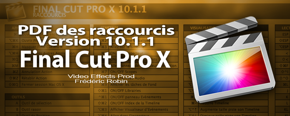 FCPX 10.1 : Pdf des raccourcis du logiciel