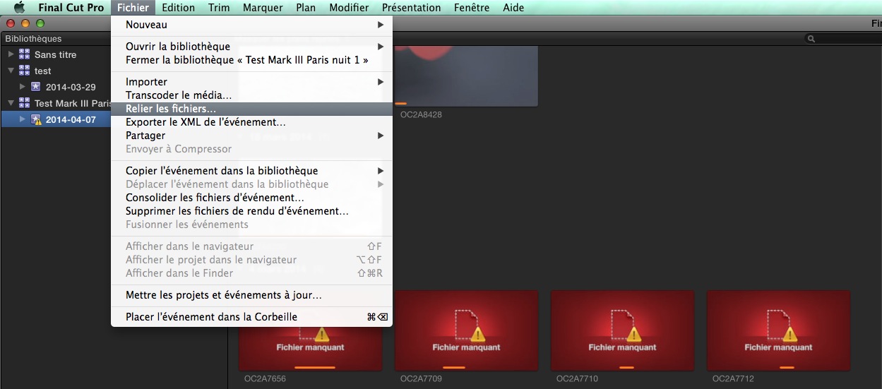 Relier les médias à partir de événements.