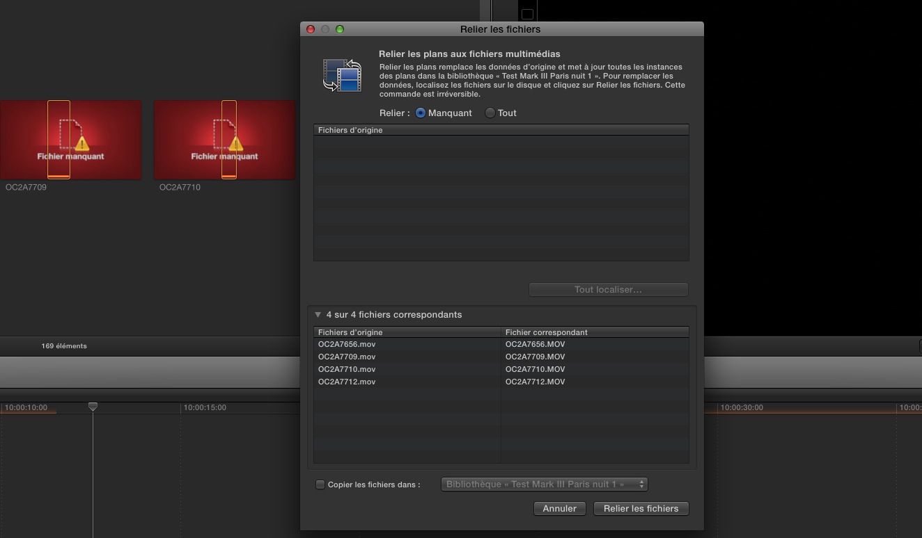 Relier les données dans FCPX 10.1.1