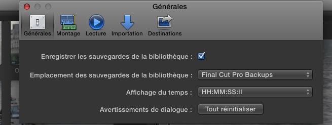 Vérifier vos Préférences de Backup dans les préférences de FCPX.