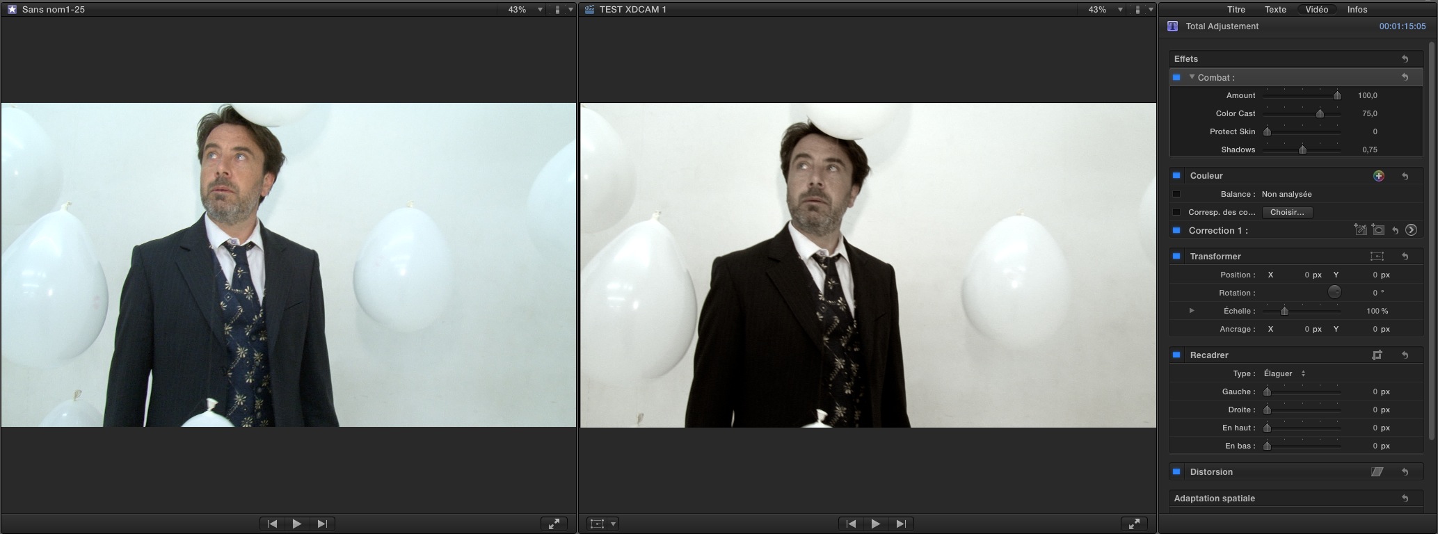 Utilisation du filtre "Combat" de FCPX.