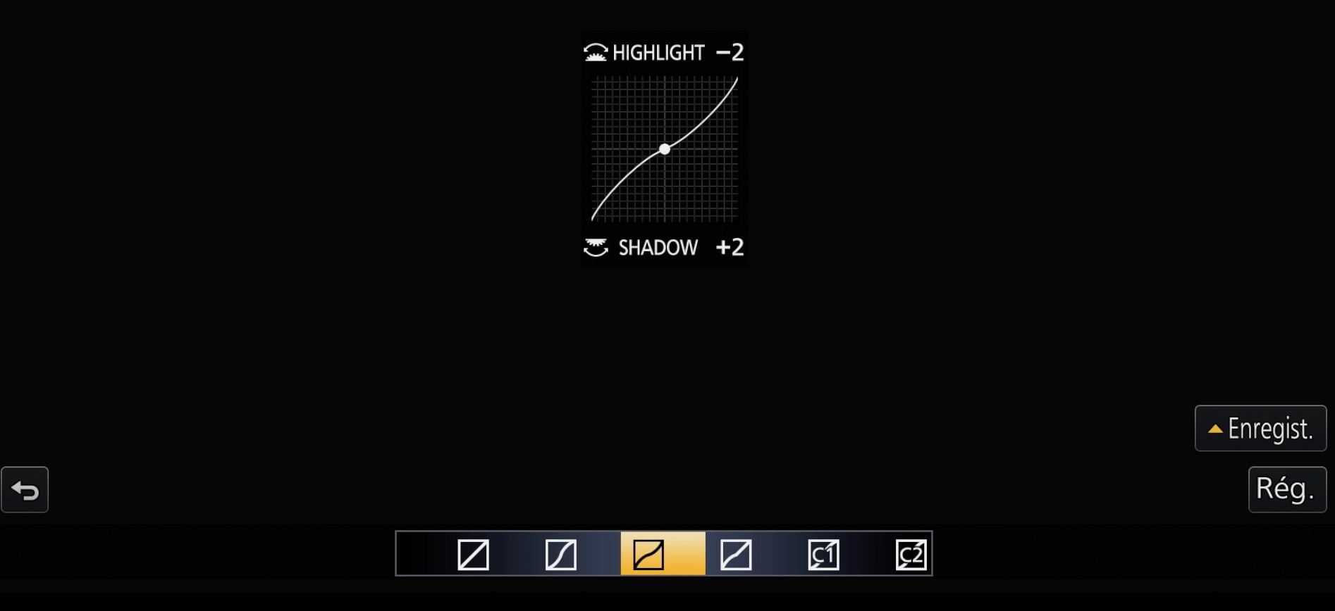Réglages highlight et shadow du GH4 de Panasonic.