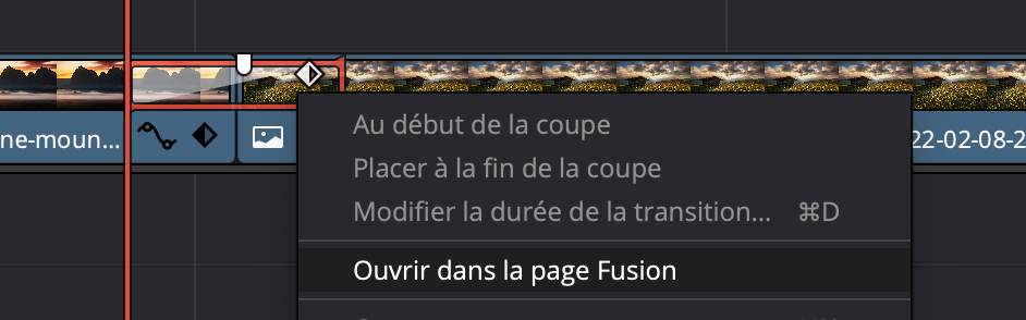 Ouvrir la transition dans la page Fusion de DaVinci Resolve