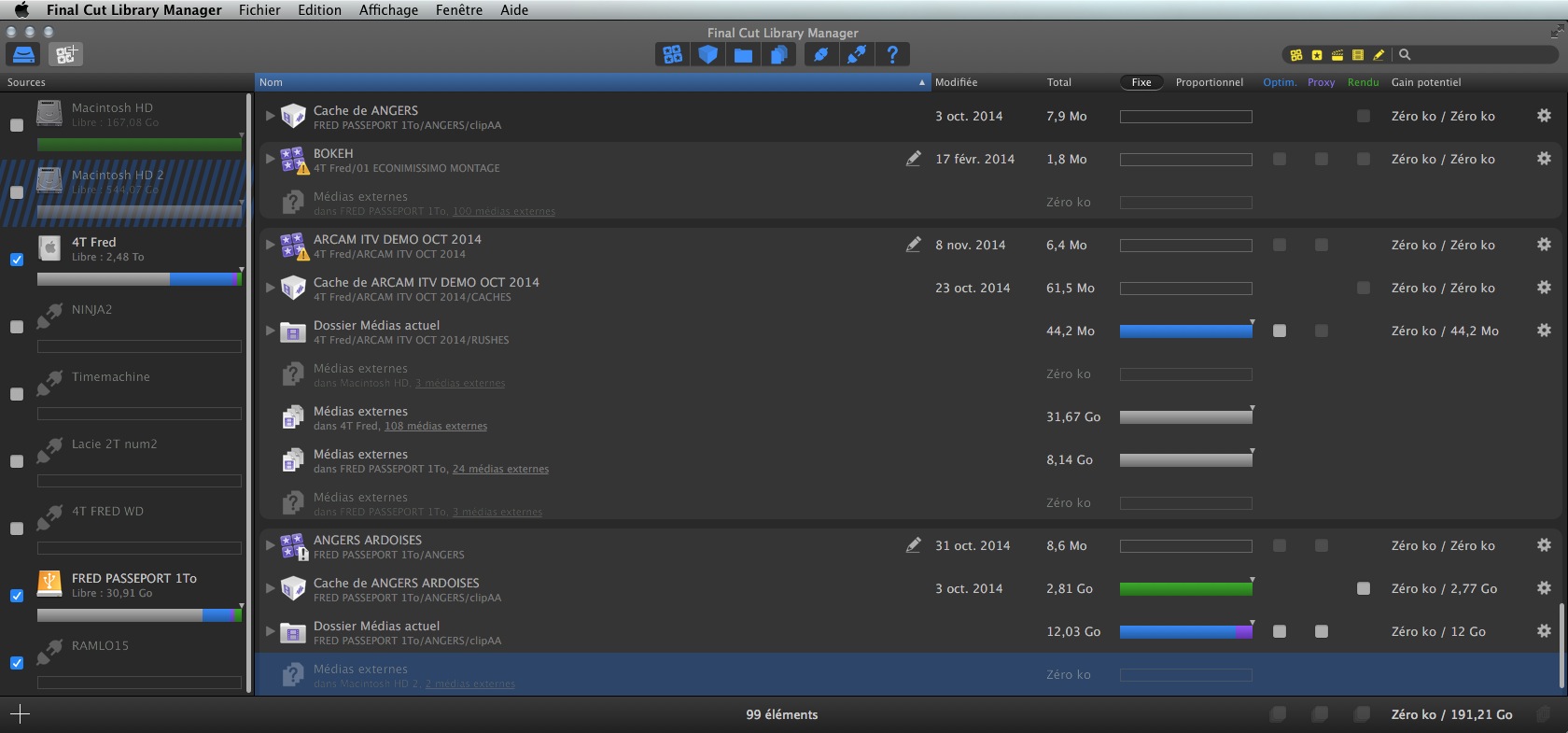 Gestion des Bibliothèque de Final Cut Pro X.