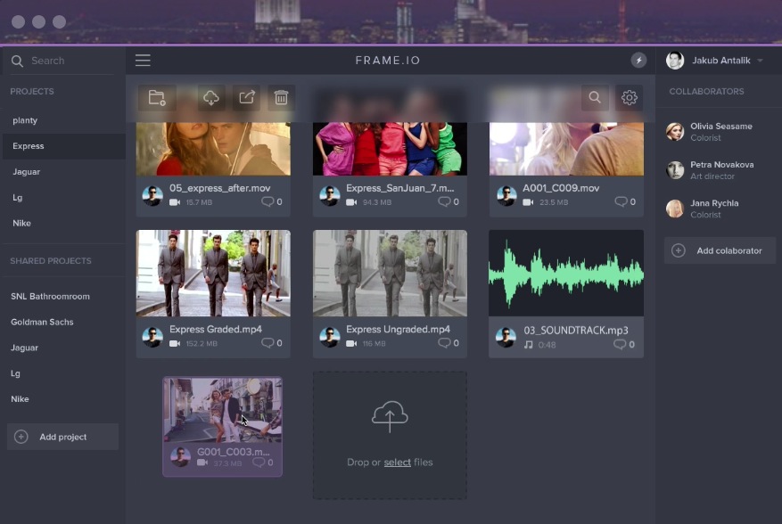 Frame IO page d'upload des vidéos