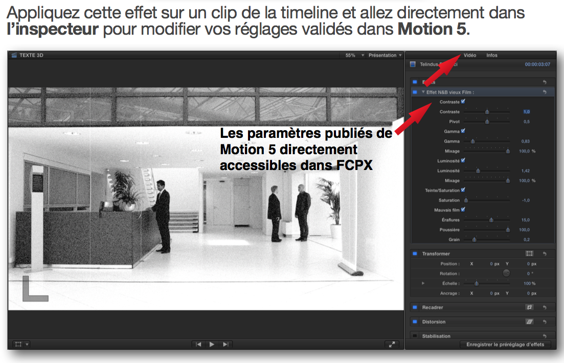 Exercice pratique d'un vieux film en noir depuis Motion 5.2 vers FCPX 10.2