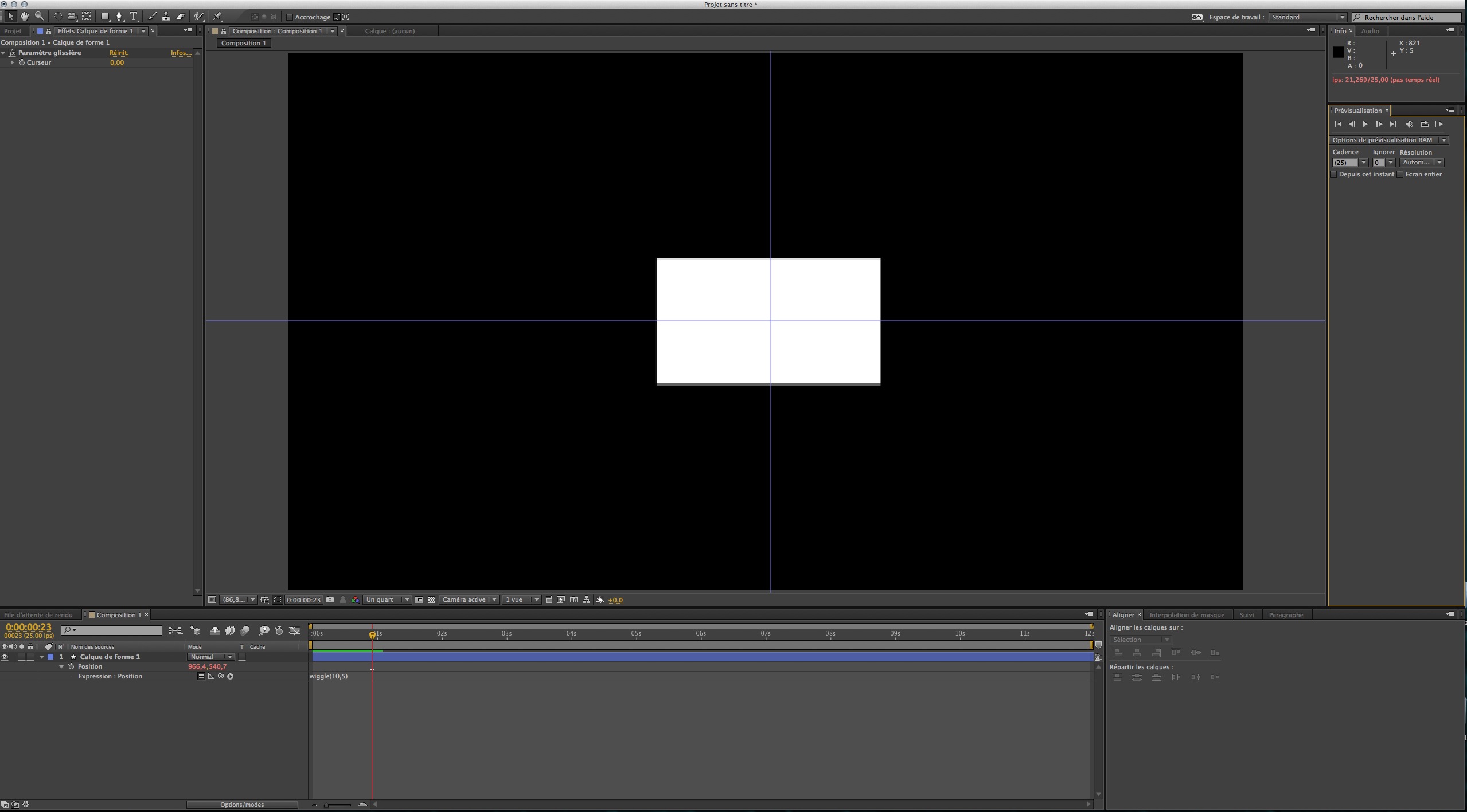 Ajout du paramètre glissière sur un calque d'objet nul.