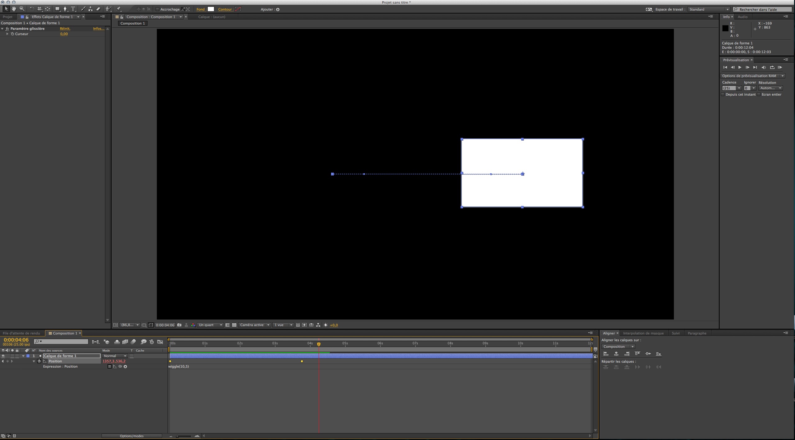 Programmez un déplacement du solide avec 2 points clefs sur l'axe des X.