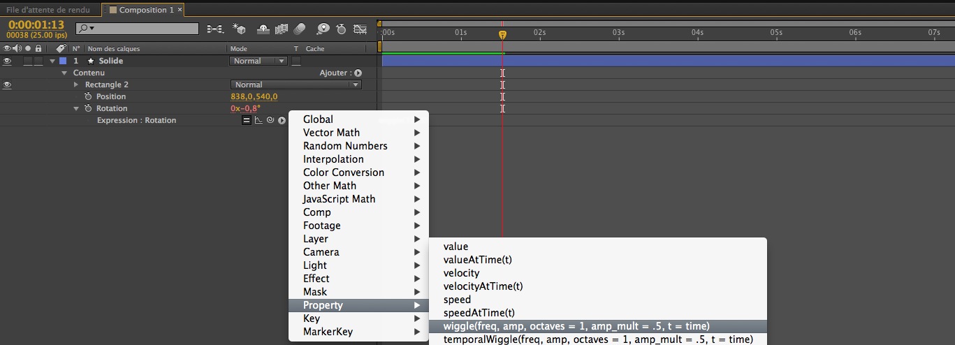 Appliquer une expression wiggle à un paramètre de calque.