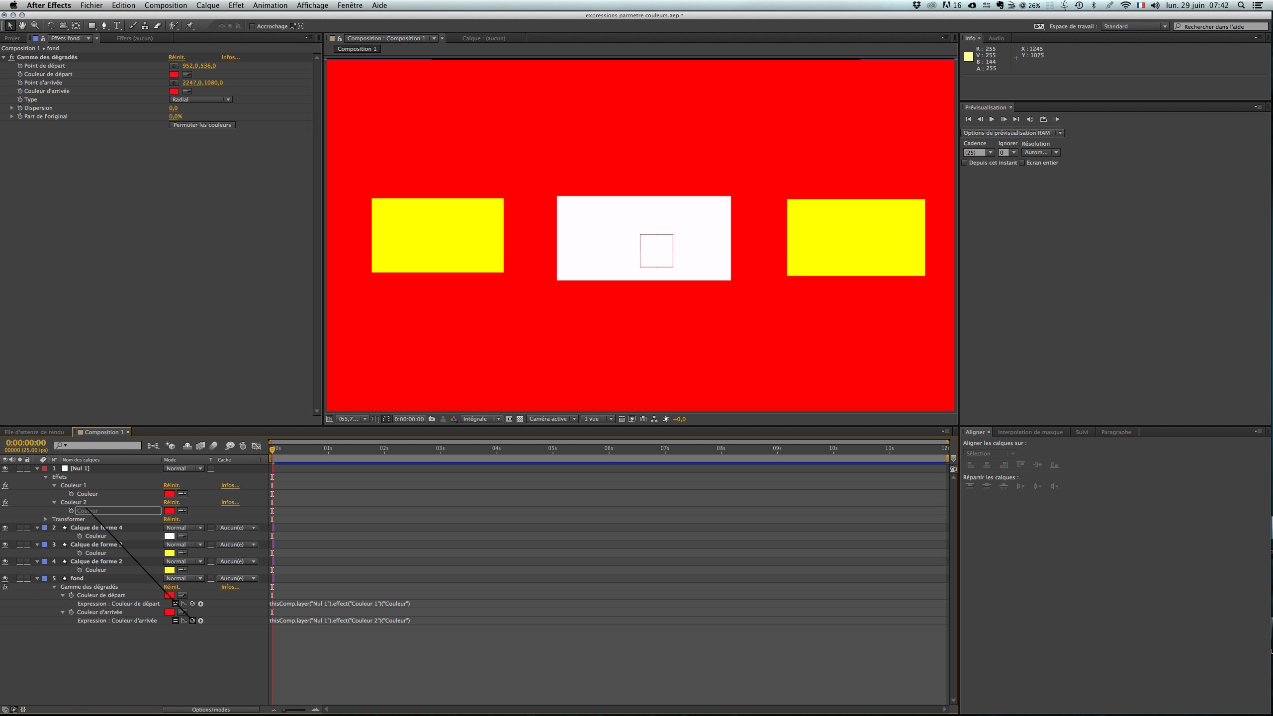 Lier les différents paramètres de notre composition vers les options d'expressions.