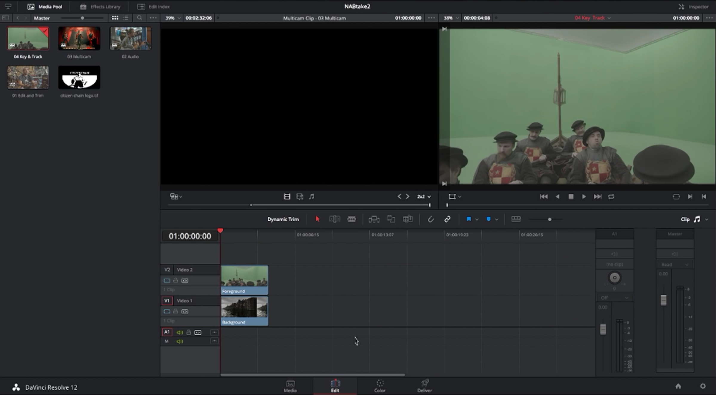 Préparation du chroma key dans la page Edit de DaVinci Resolve 12.