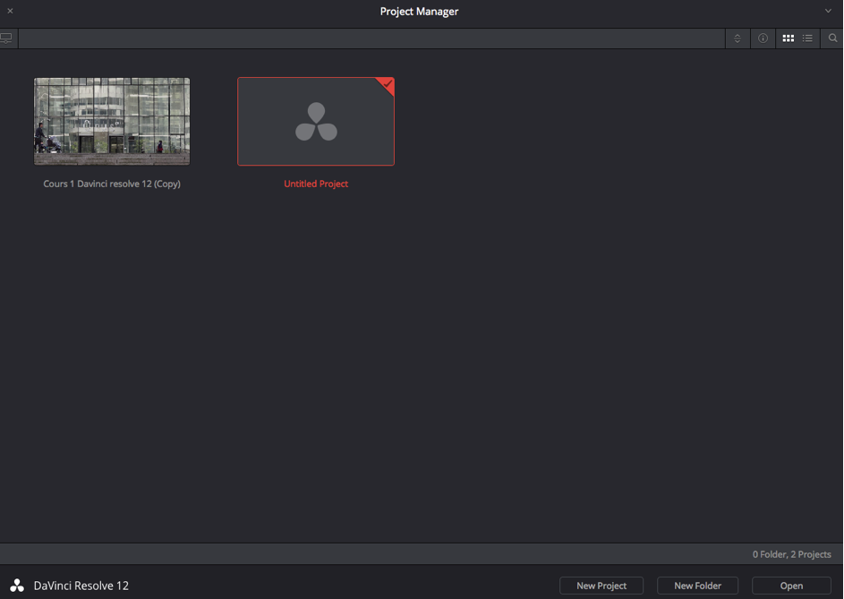 Ouverture du Project Manager pour choisir un projet à ouvrir.