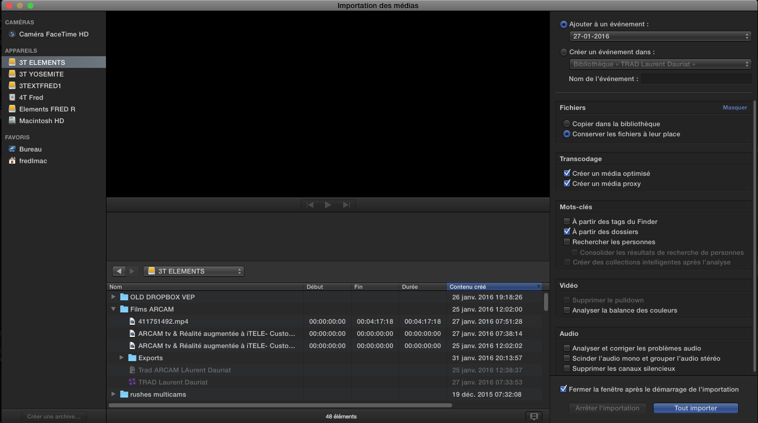 Importation des médias dans FCPX 10.2