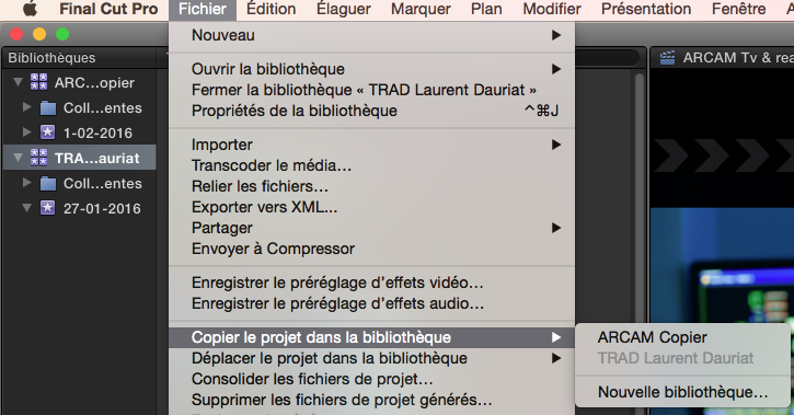 Copier ou déplacer un projet sous FCPX 10.2